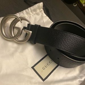 Authentic Gucci Leather belt with Double G buckle (Silver) & Original Dust bag